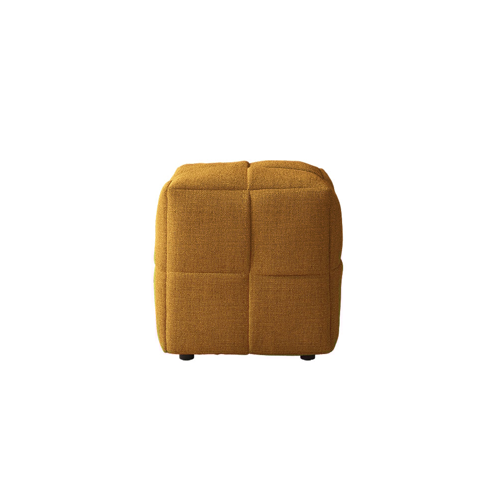 Brown linen pouf ottoman cube design, 15.7 inches wide, perfect footstool for living room