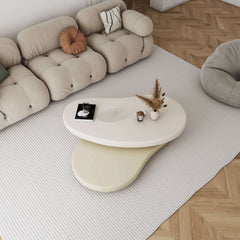 Minimalist Rotatable Coffee Table with Unique Oval Design - Off-white & Beige Elegance