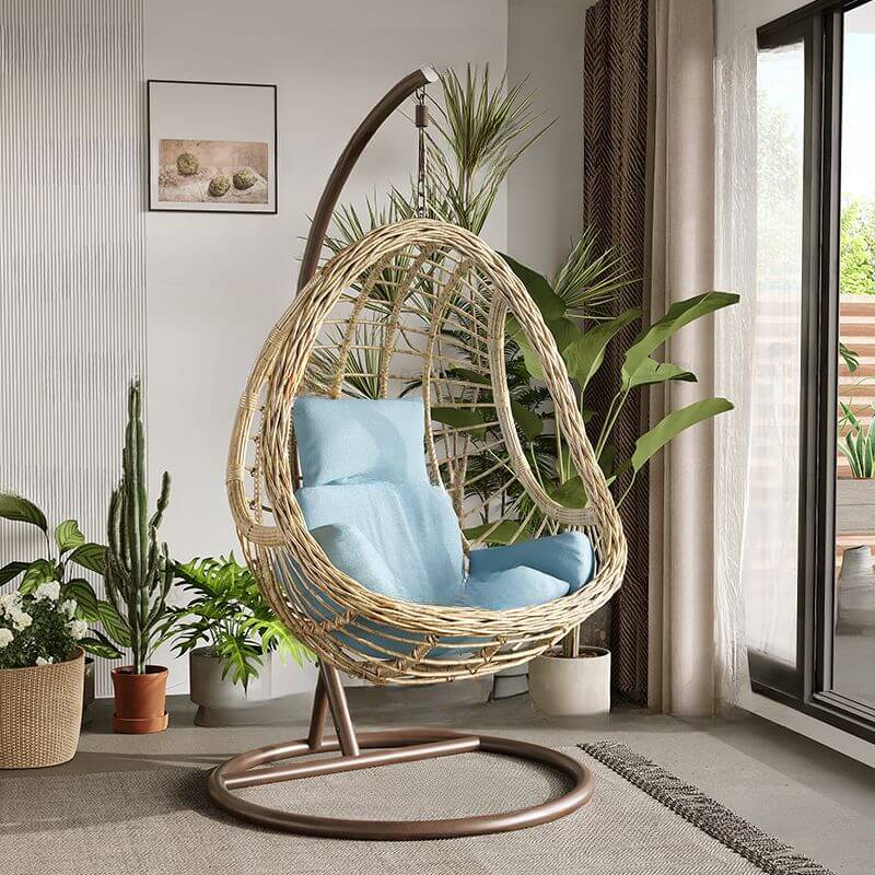 Waterproof tropical porch swing with alloy stand, pads, and chain for outdoor comfort