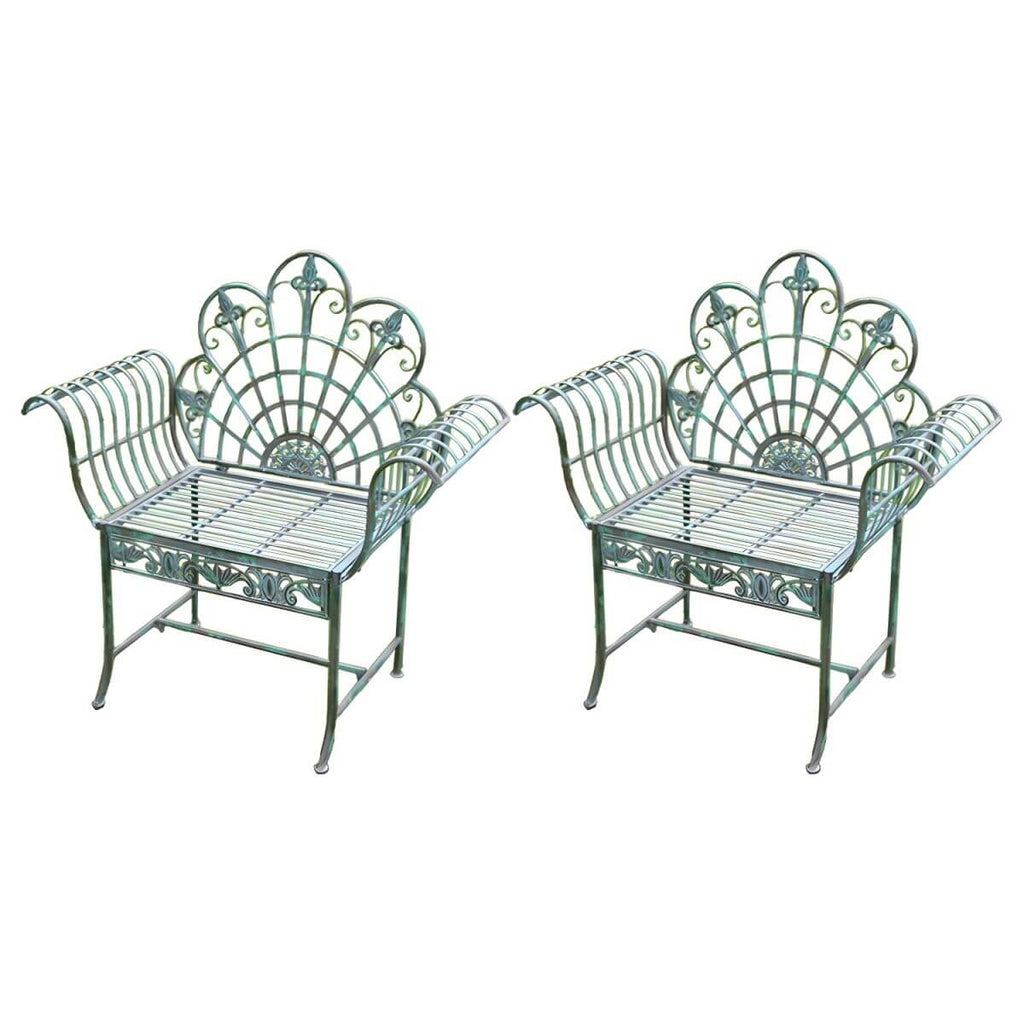 Green metal outdoor dining chair with classic style and water-resistant finish