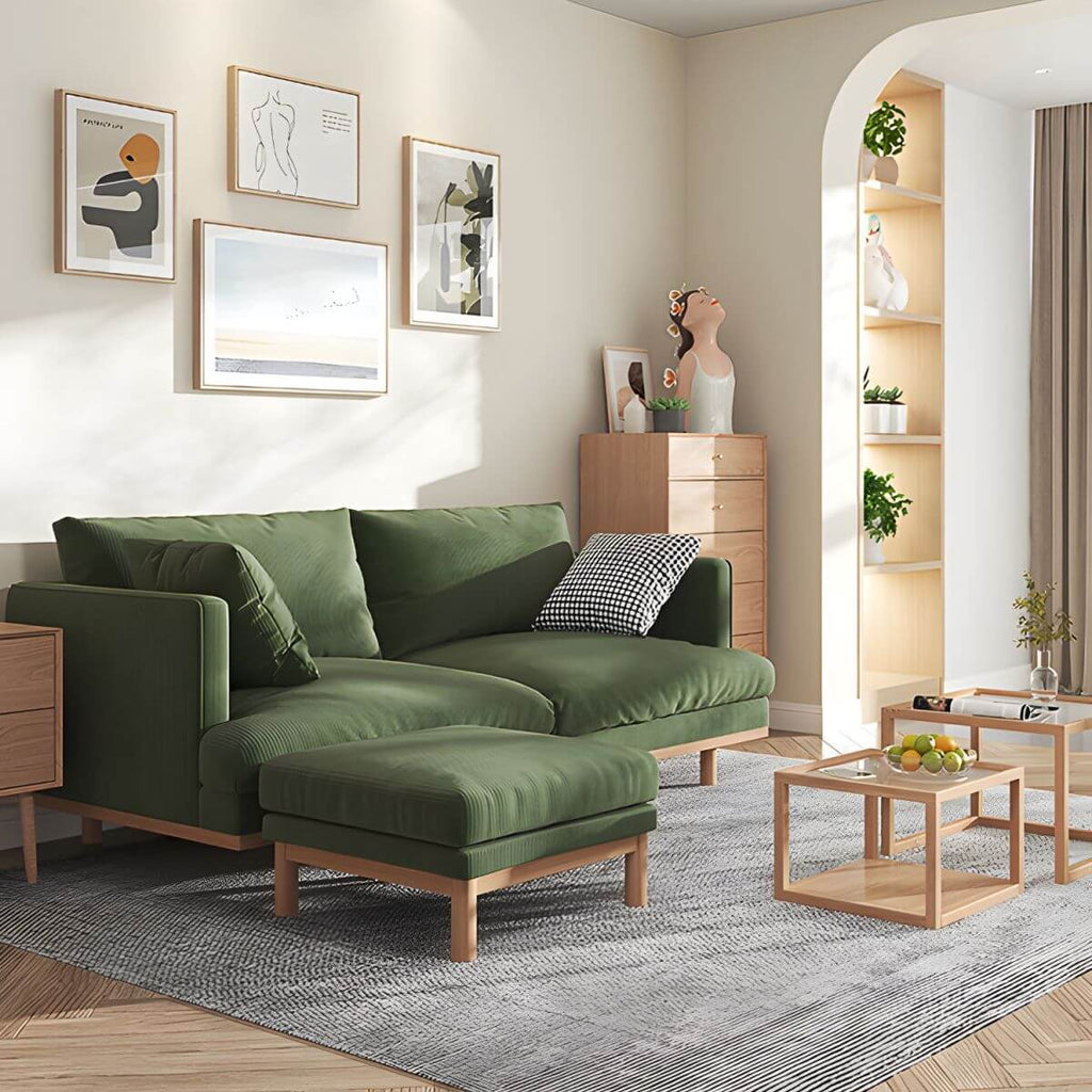 Modern polyester sofa settee with recessed arms and tight back, ideal for living room seating