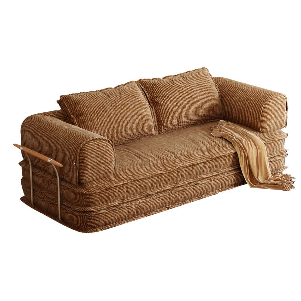 Modular foldable futon sofa bed with corduroy fabric, configurable as floor couch or sleeper