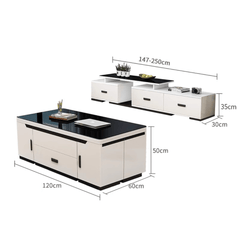 Modern White Lift-Top Coffee Table with Storage & Stools for Compact Living Spaces