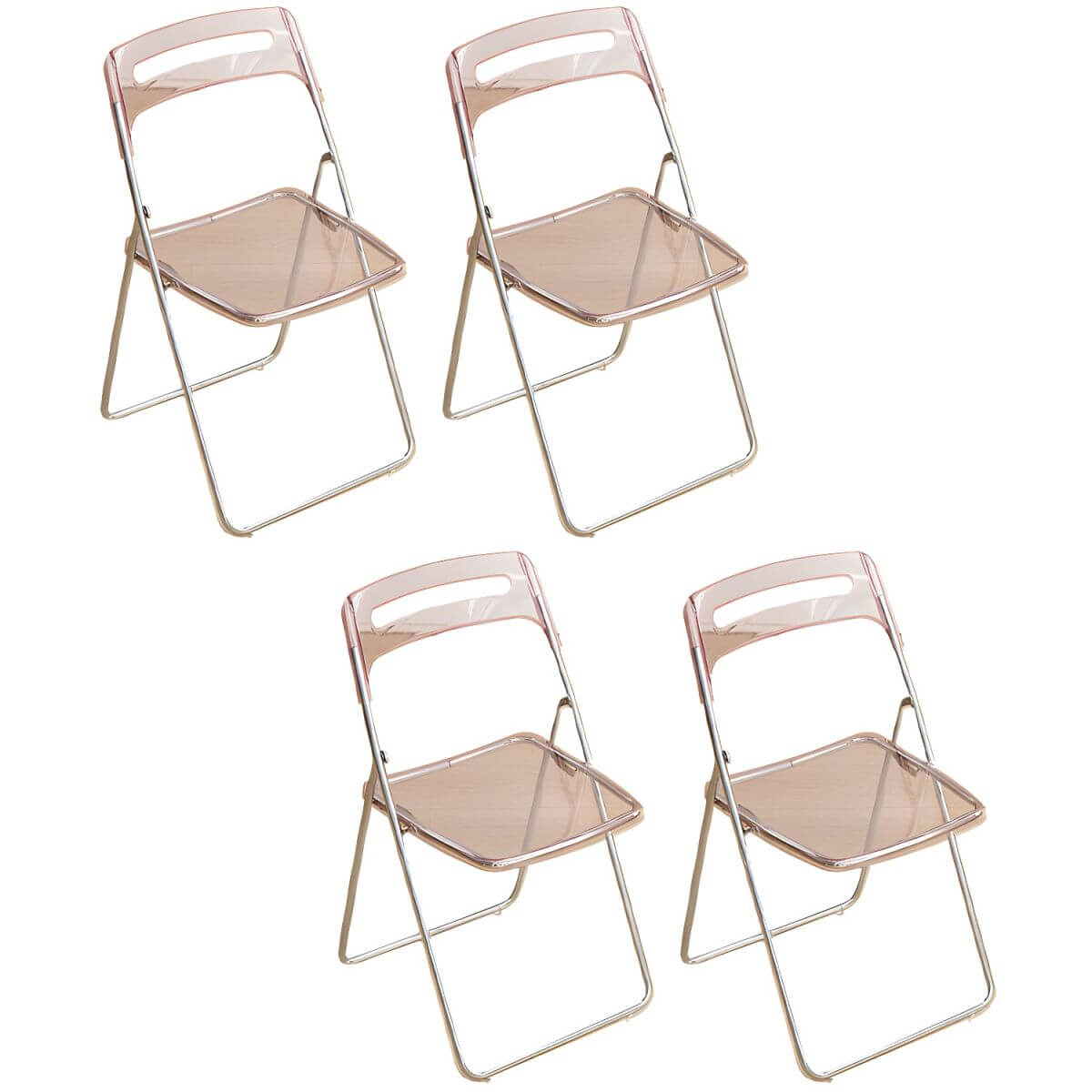 Modern collapsible open back side chair made of plastic and acrylic, ideal for kitchen and dining areas
