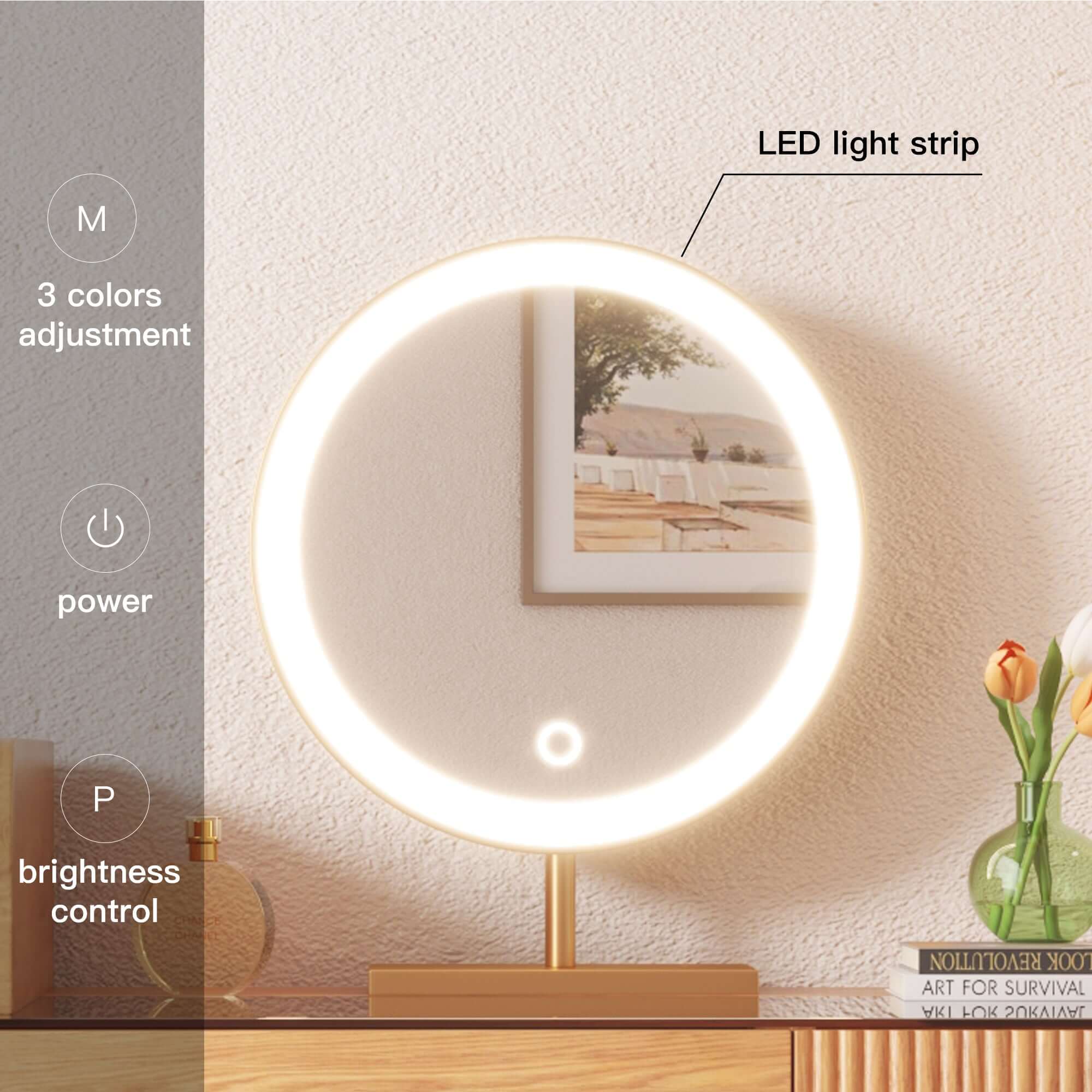Irregular-shaped makeup mirror with bright LED lights for clear and precise makeup application