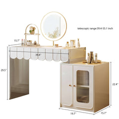 Modern White Makeup Vanity with Drawers & Side Cabinet