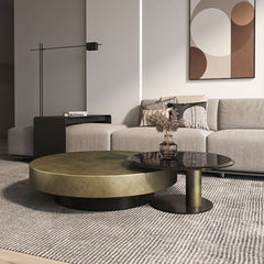 Gold & Black 2-Piece Round Nesting Coffee Table Set with Tempered Glass Top