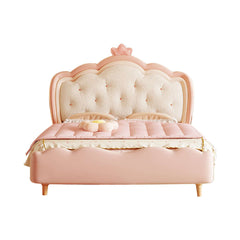 Lit de princesse moderne en bois crème pour enfants en rose et blanc