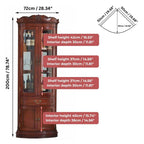 78" Tall Antique Corner Bar Cabinet, Birch Wood, Brown