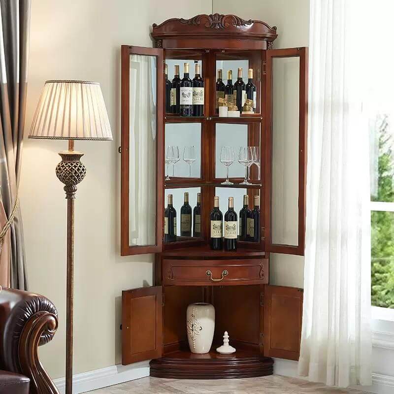 78" Tall Antique Corner Bar Cabinet, Birch Wood, Brown Zweitbild