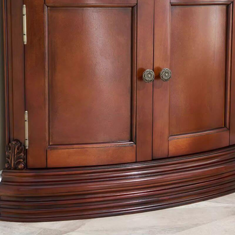 78" Tall Antique Corner Bar Cabinet, Birch Wood, Brown