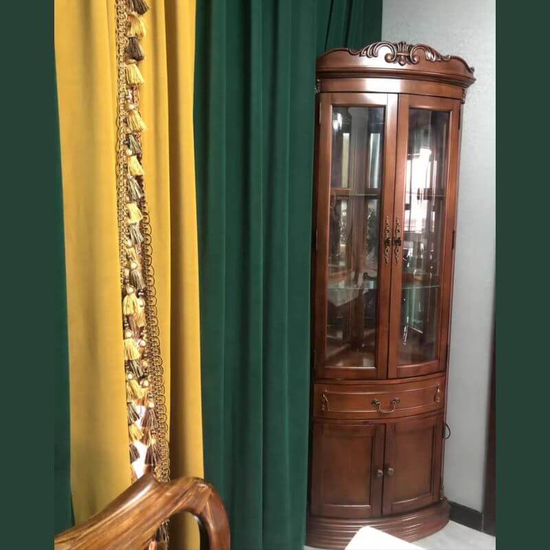 78" Tall Antique Corner Bar Cabinet, Birch Wood, Brown