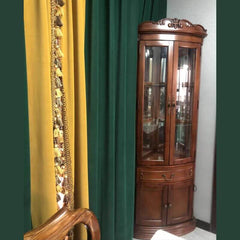 78" Tall Antique Corner Bar Cabinet, Birch Wood, Brown