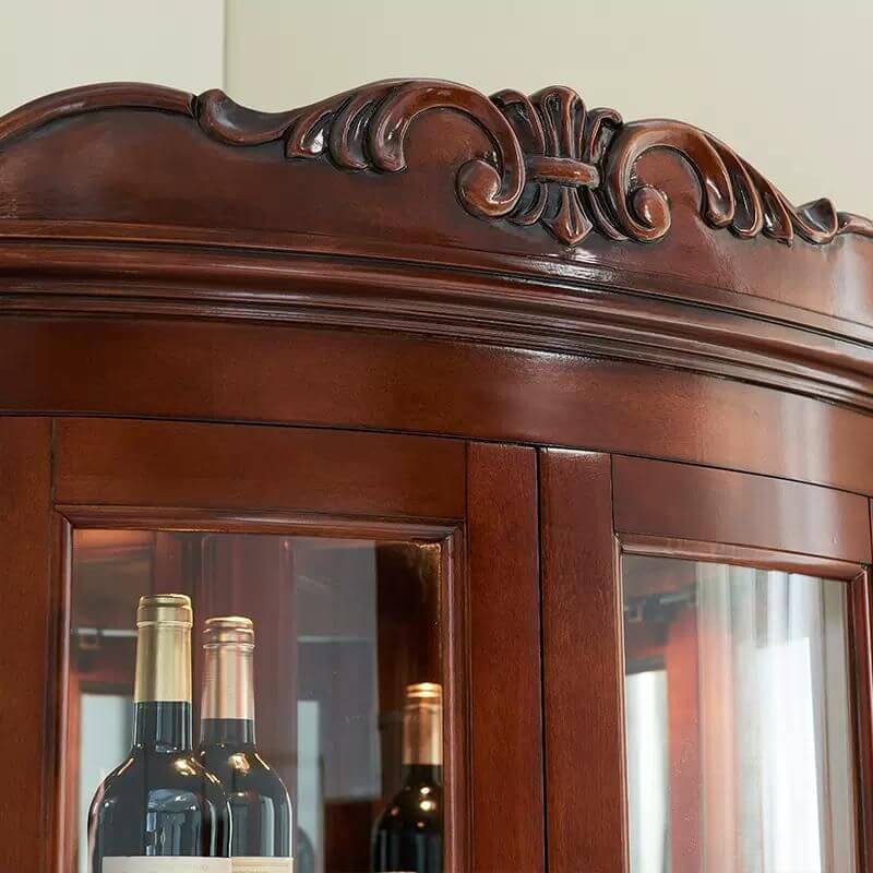 78" Tall Antique Corner Bar Cabinet, Birch Wood, Brown