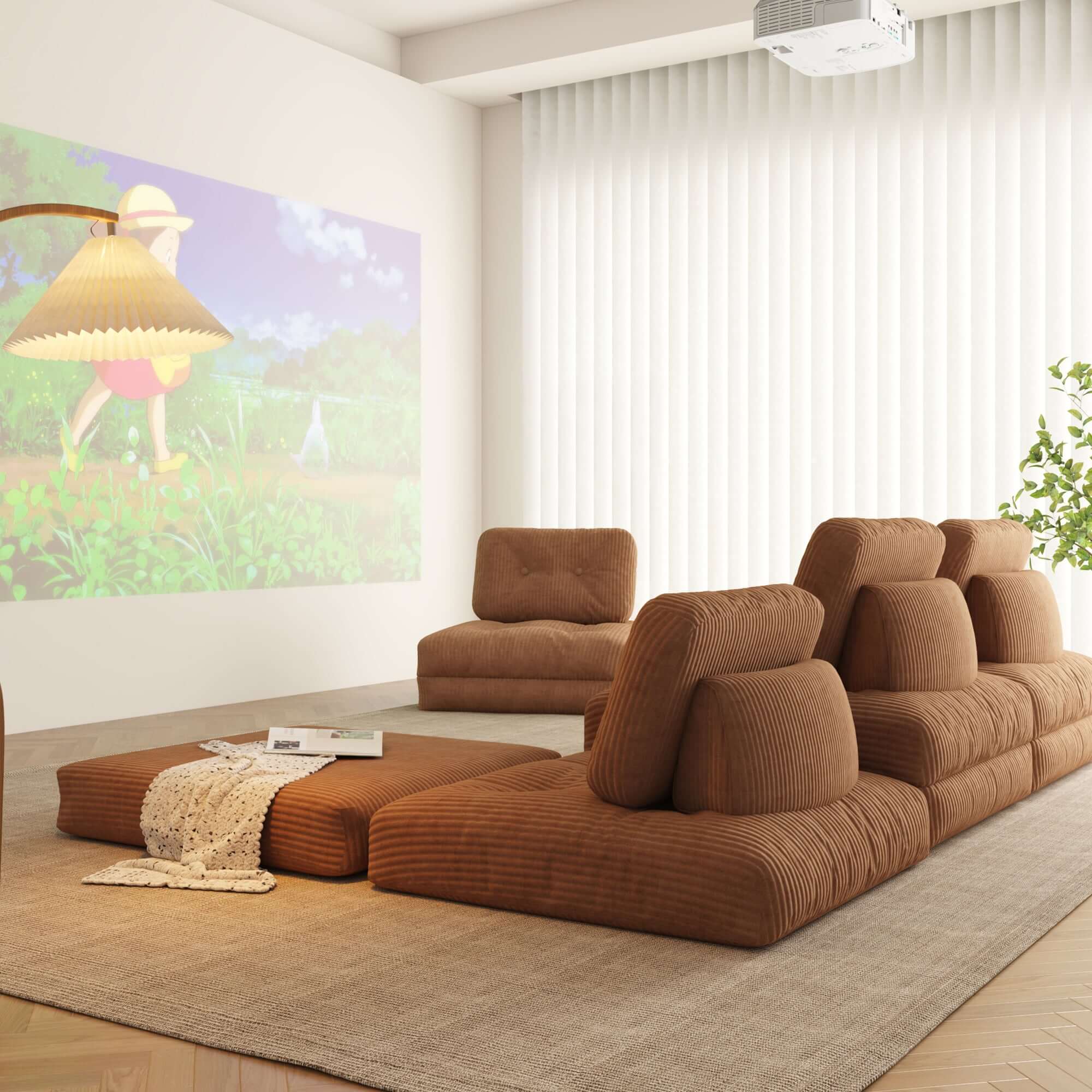 Convertible modular floor couch for living room, perfect for flexible seating and lounging