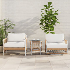 3 Pieces Aluminum & Weave Rope Outdoor Swivel Sofa Set with Side Table in Khaki