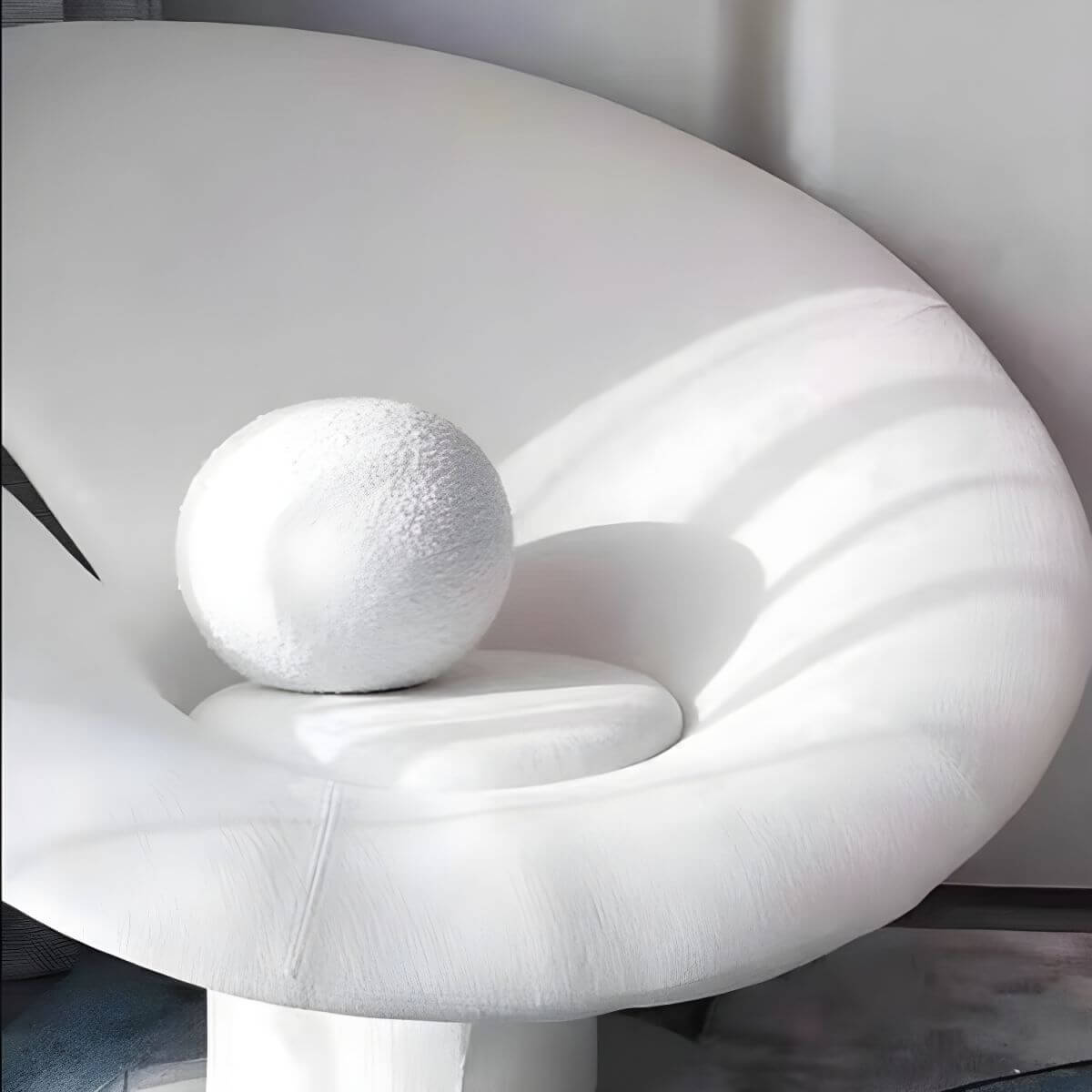 High-back modern papasan chair with linen blend upholstery and reclining feature