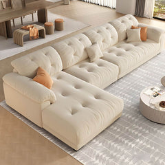 Modern Beige Polyester Blend Sofa with Tufted Back and Pillow Top Arm Sofa