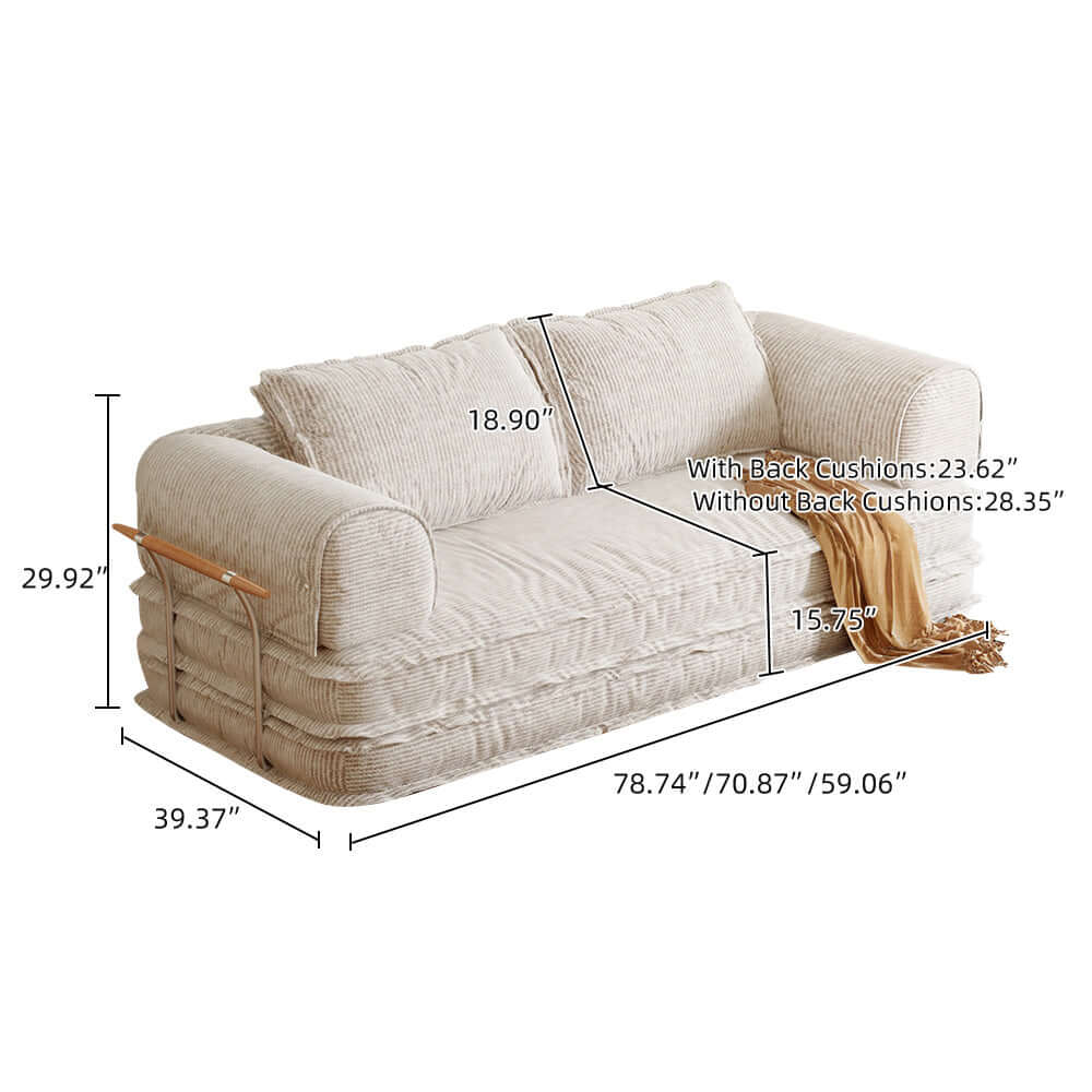 Modular foldable futon sofa bed with corduroy fabric, configurable as floor couch or sleeper