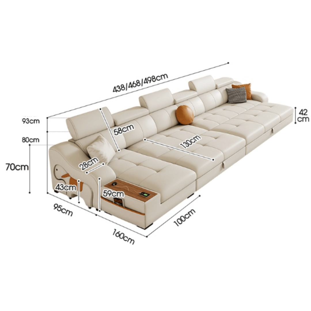Space-saving sofa bed with a cute pony stool, perfect transformable furniture for small spaces