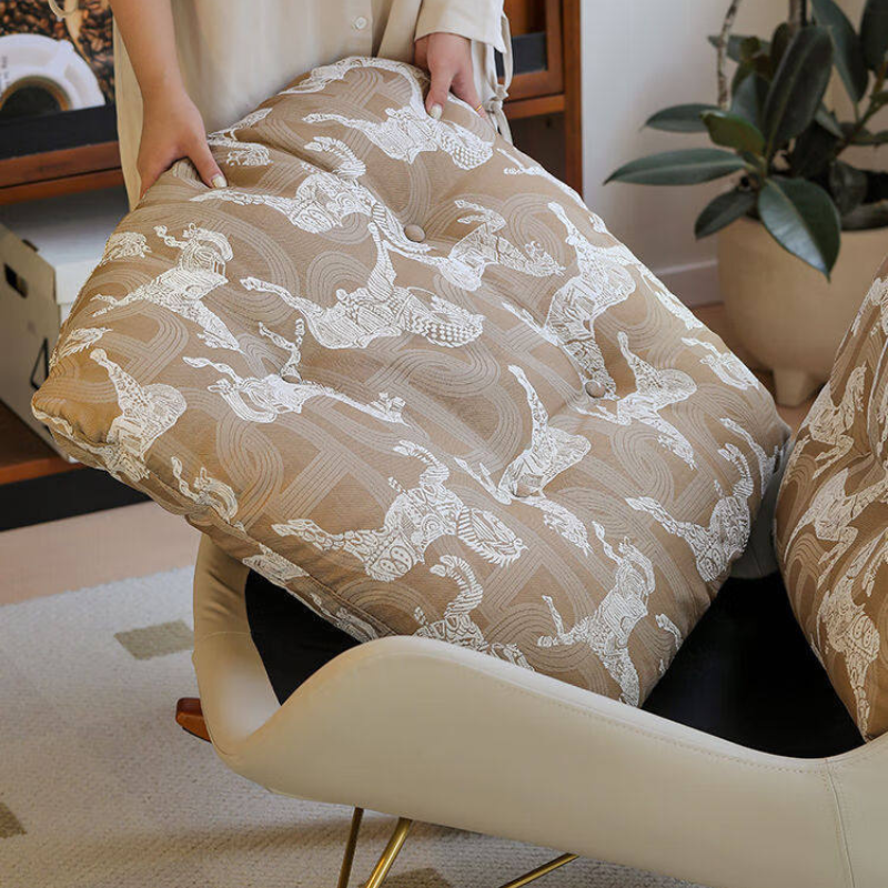 Elegant Grey Art Deco Fabric Upholstered Rocking Armchair with Rear Back