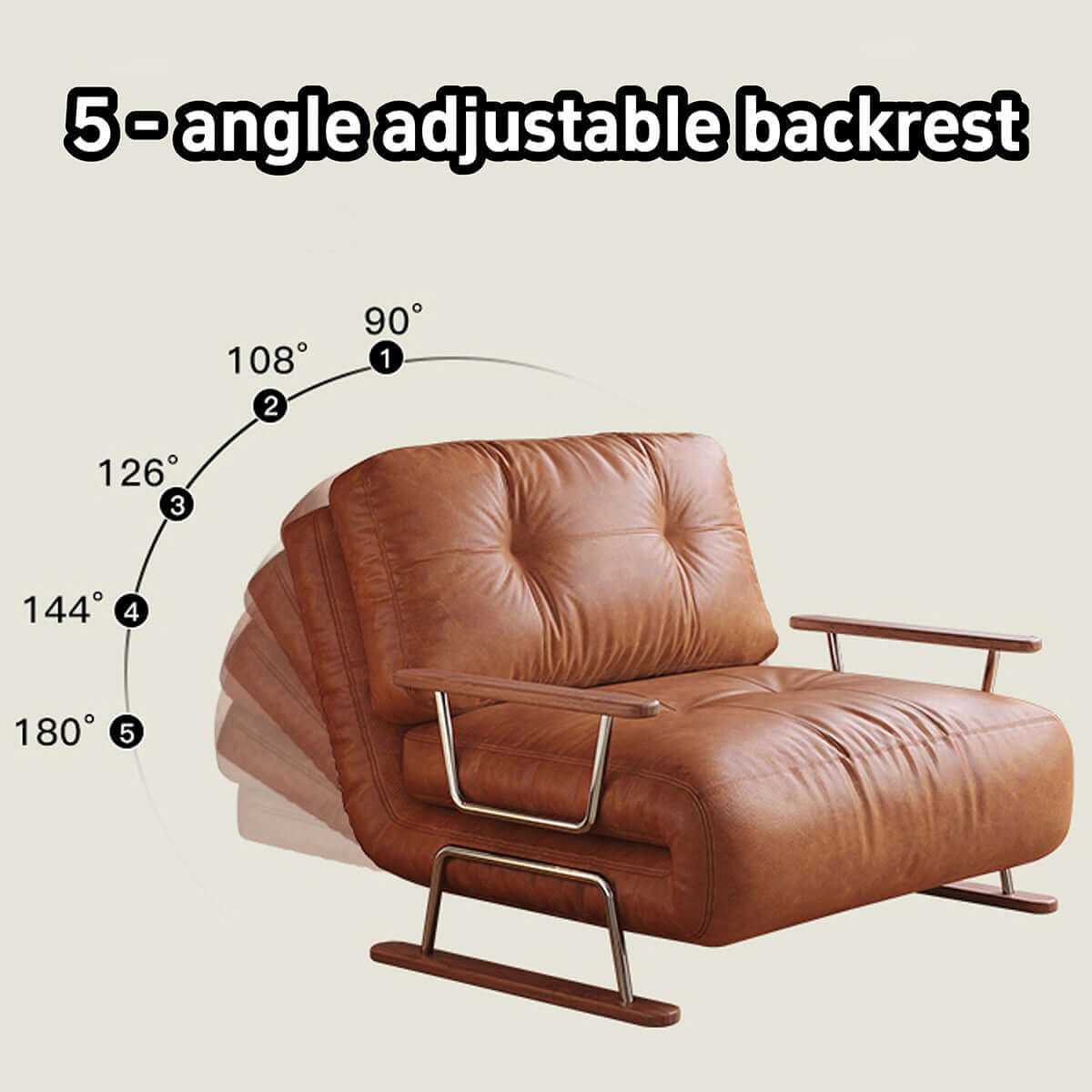 Cocochairs Foldable Sofa Bed in Caramel Eco-Leather – 4-in-1 Convertible Chair, Chaise & Bed