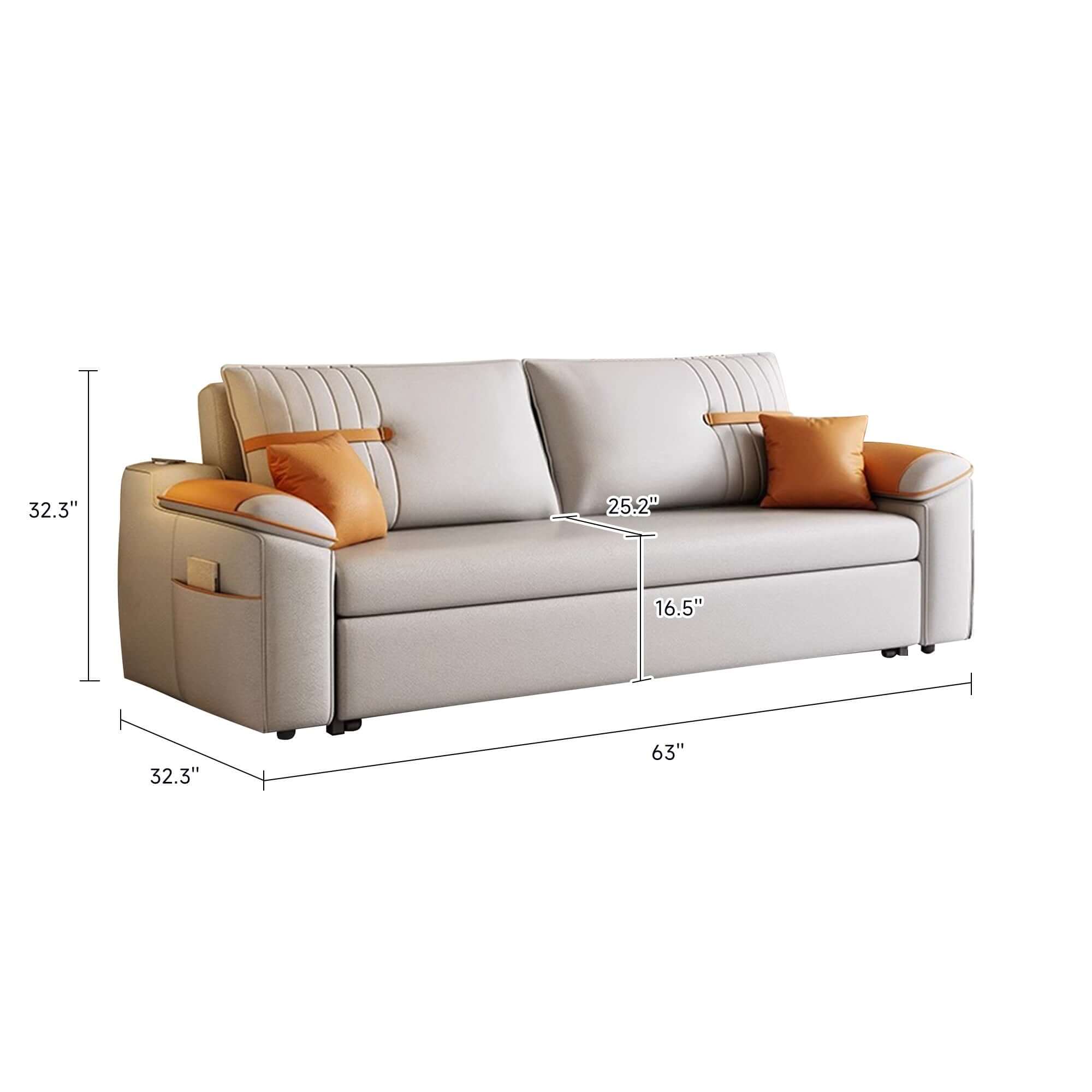 Convertible sleeper sofa bed with spacious storage compartment for small living spaces