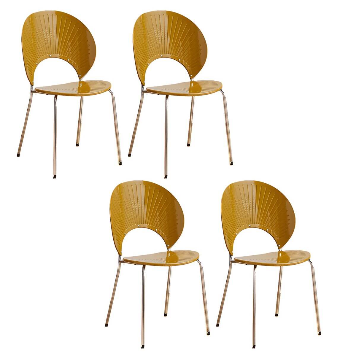 Stackable acrylic dining chair with open back and metal legs, armless design for modern dining rooms