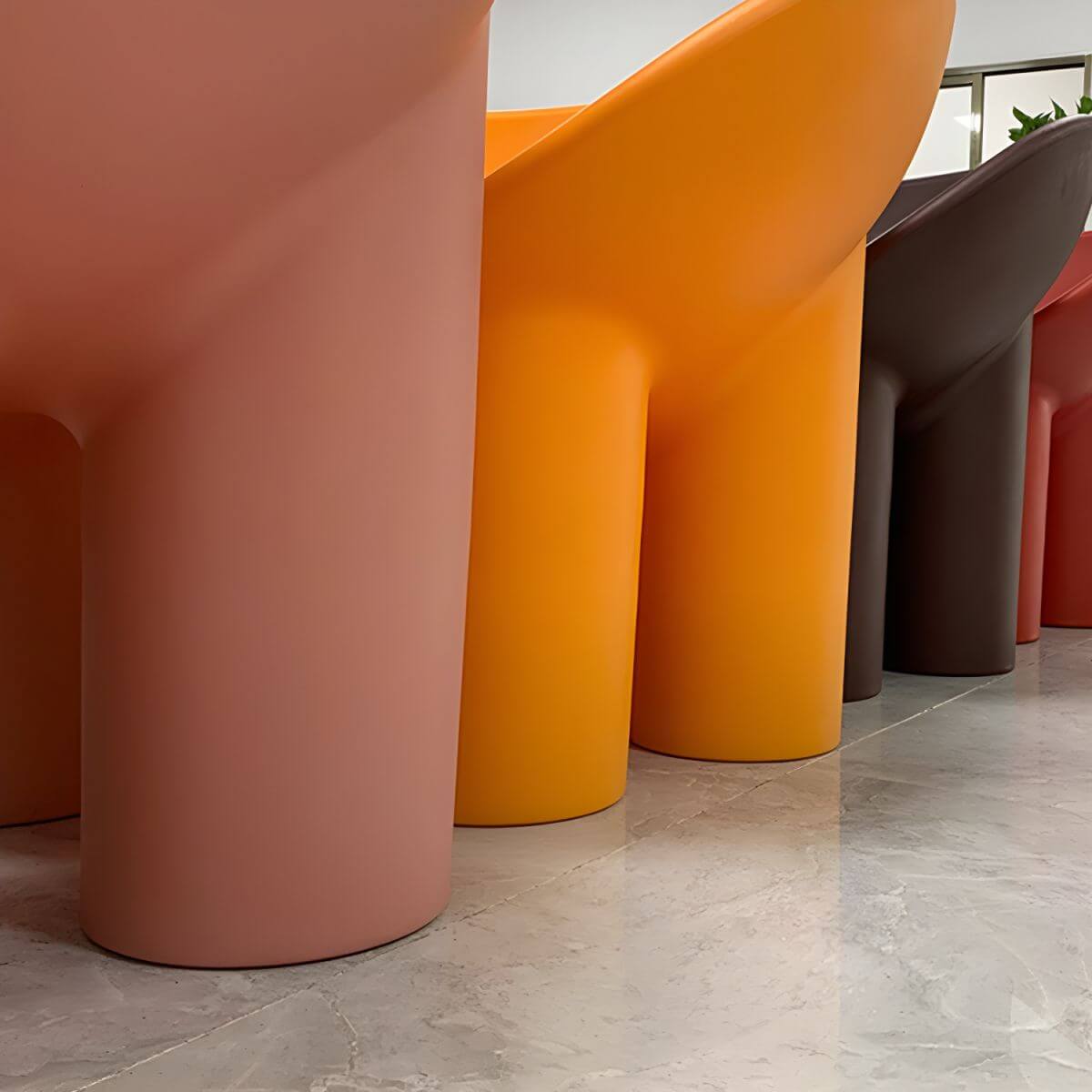 Modern armless papasan accent chair with bowl shape and elephant legs