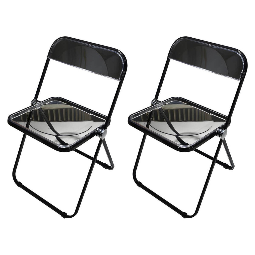 Contemporary acrylic folding armless chair with open back, ideal for dining rooms