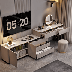Modern Minimalist Makeup Vanity and Storage Cabinet Combo - Elegant Design for Stylish Spaces