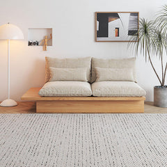 Cotton Linen Beige Sofa With Wood Frame & Storage Underneath
