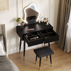 White Black 31.5in. Two Drawer Dresser with Mirror with Chair