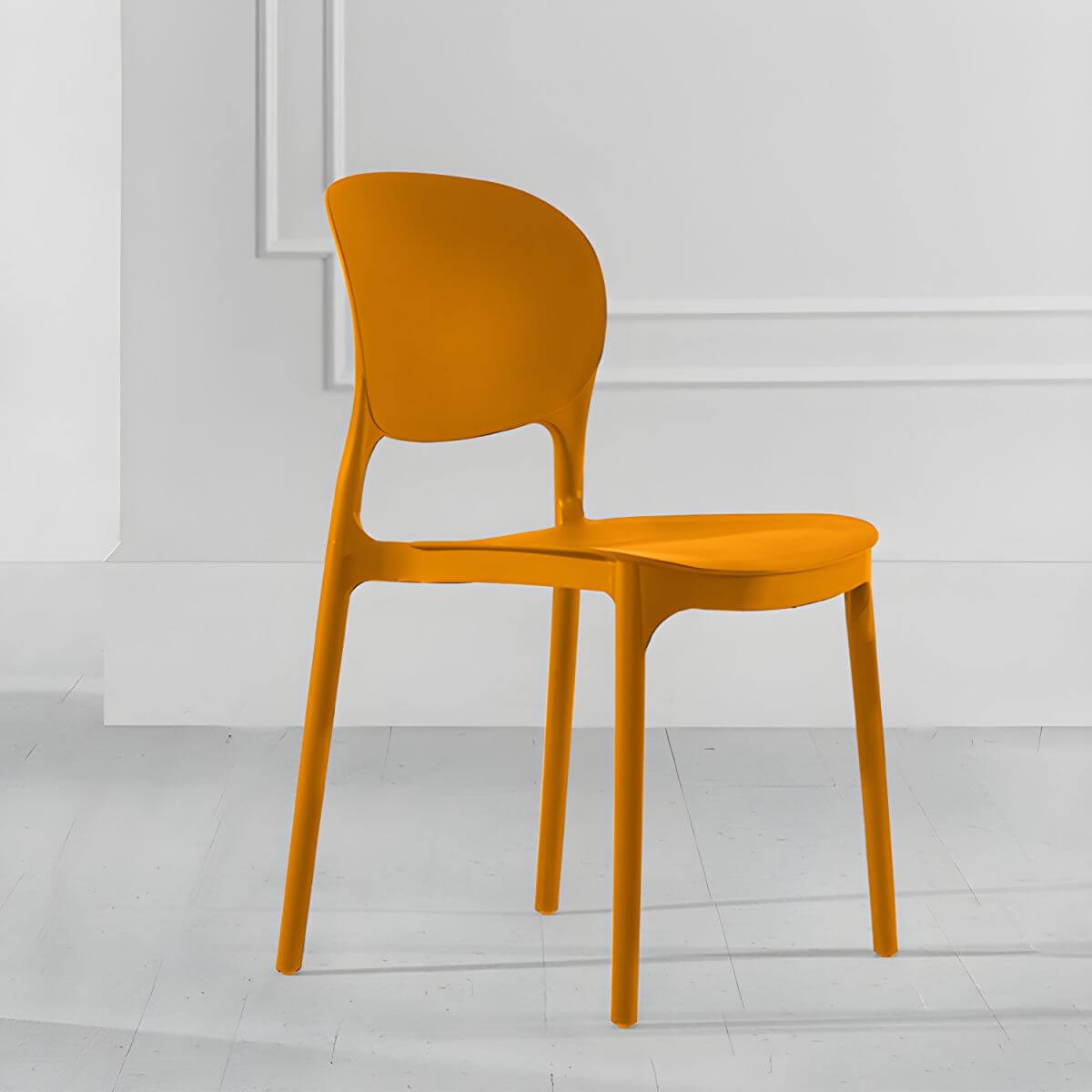 Stackable modern side chair with low back made of plastic and acrylic, perfect for contemporary dining