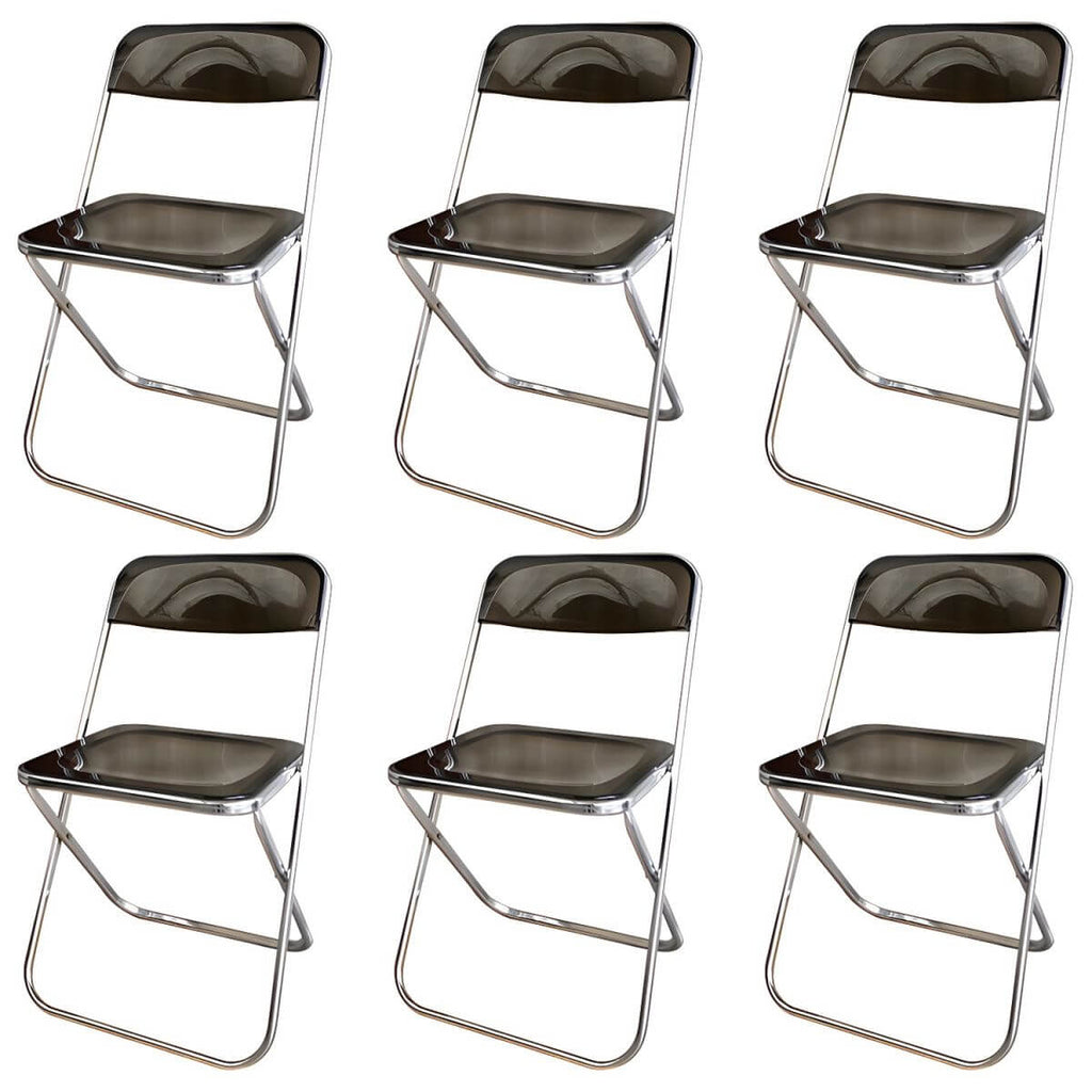 Contemporary acrylic folding armless chair with open back, ideal for dining rooms