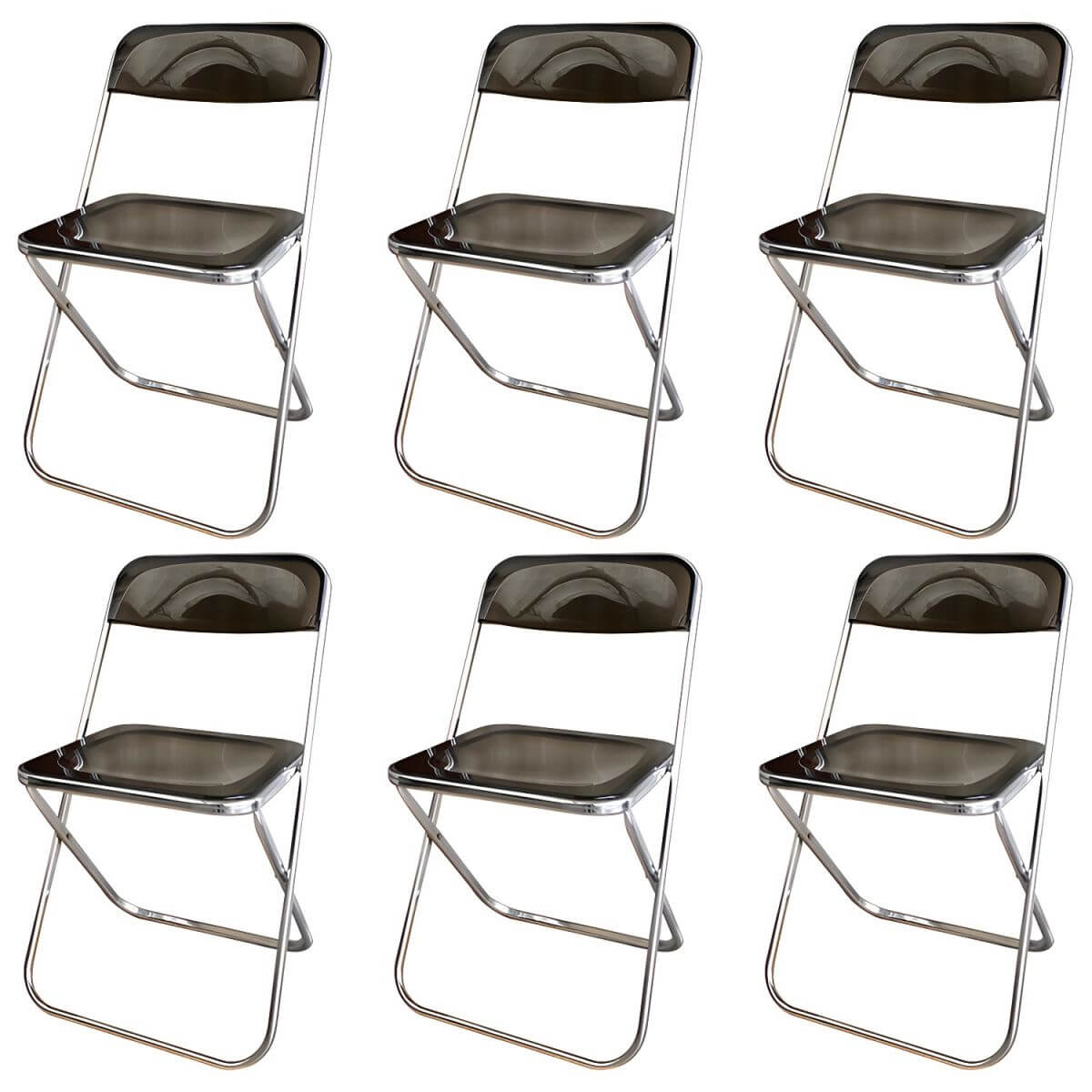 Contemporary acrylic folding armless chair with open back, ideal for dining rooms