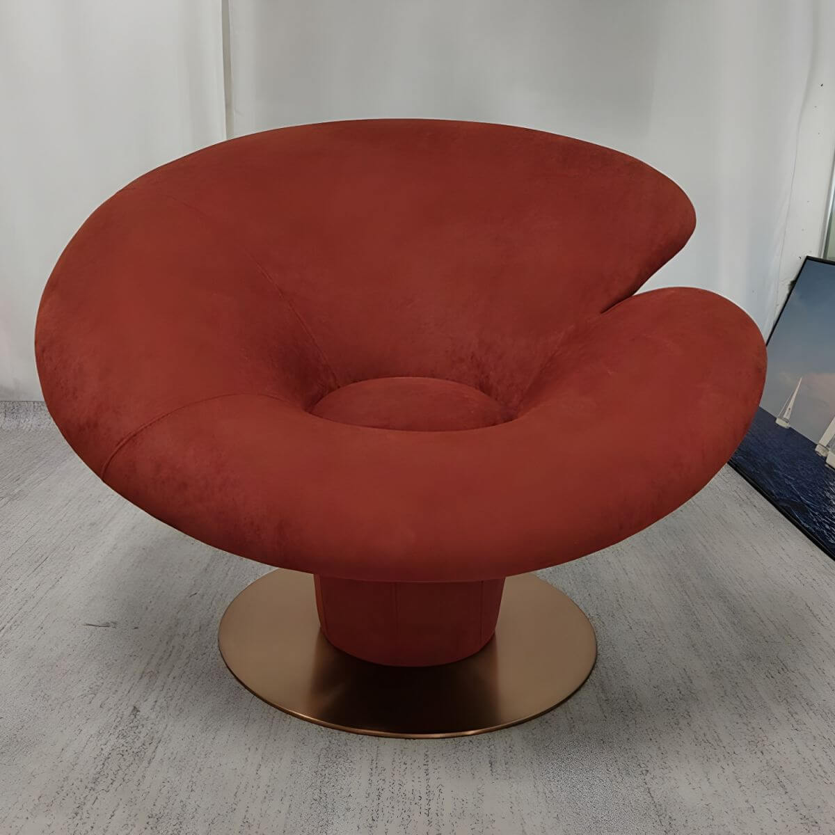 High-back modern papasan chair with linen blend upholstery and reclining feature