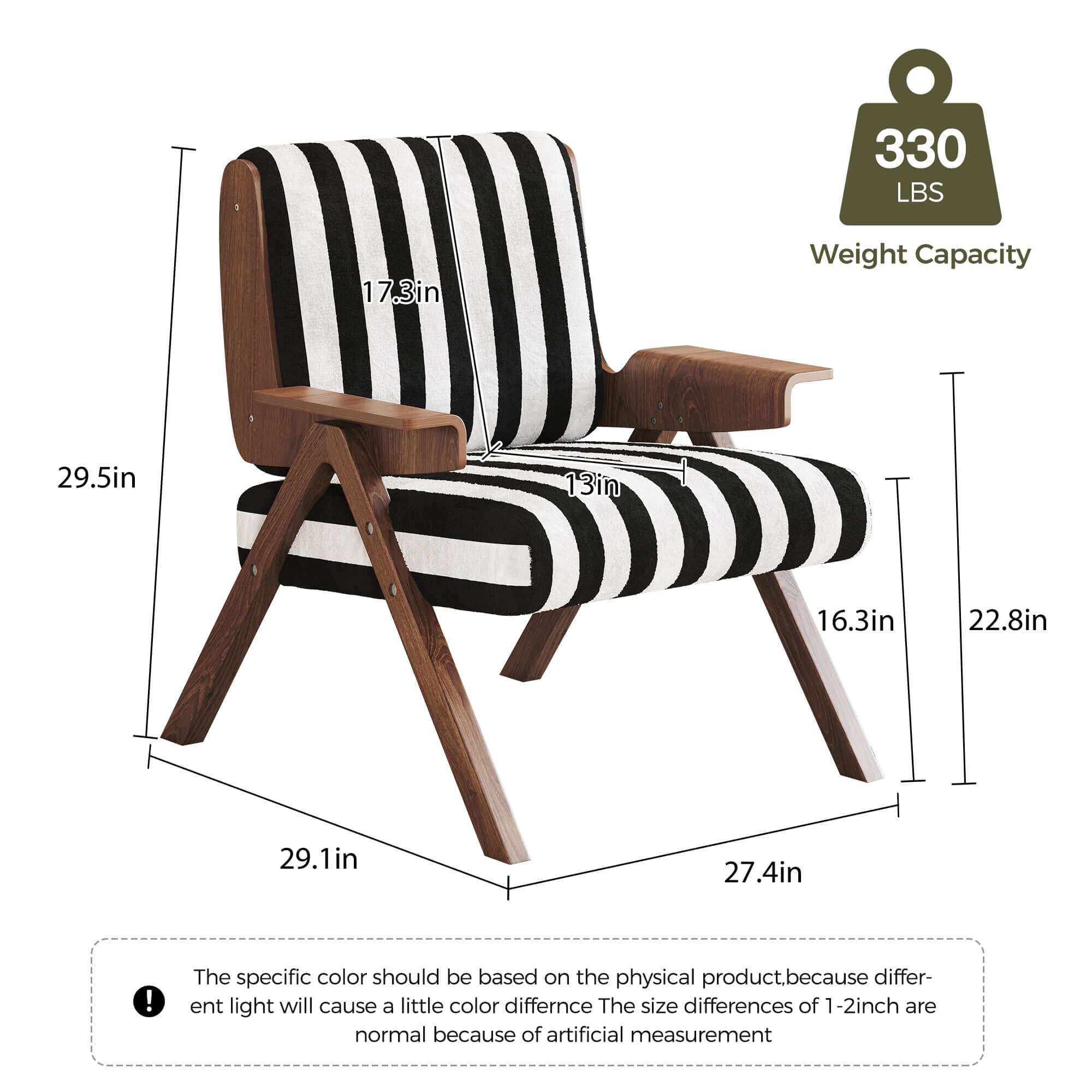 White modern accent armchair sofa with black stripes, stylish and comfortable seating