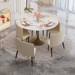 Luxury Round Dining Table and Chair Set with Sintered Stone Tabletop