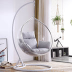 Silver and Aurous stainless alloy porch swing with stand, cushions, and chain for outdoor comfort