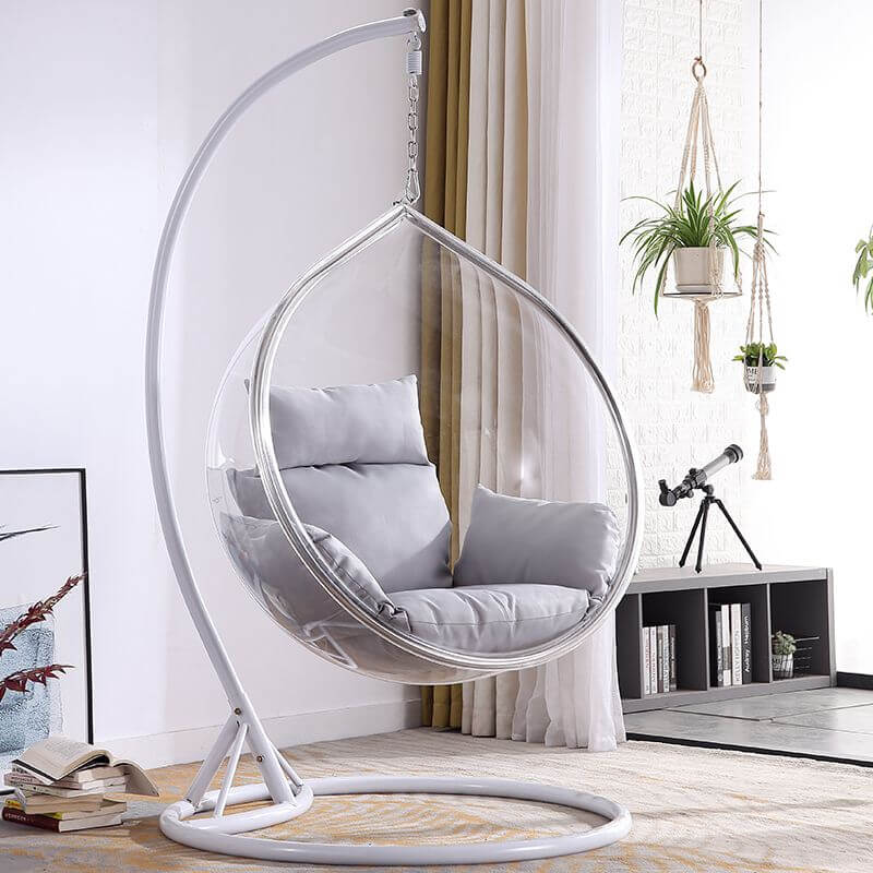 Silver and Aurous stainless alloy porch swing with stand, cushions, and chain for outdoor comfort