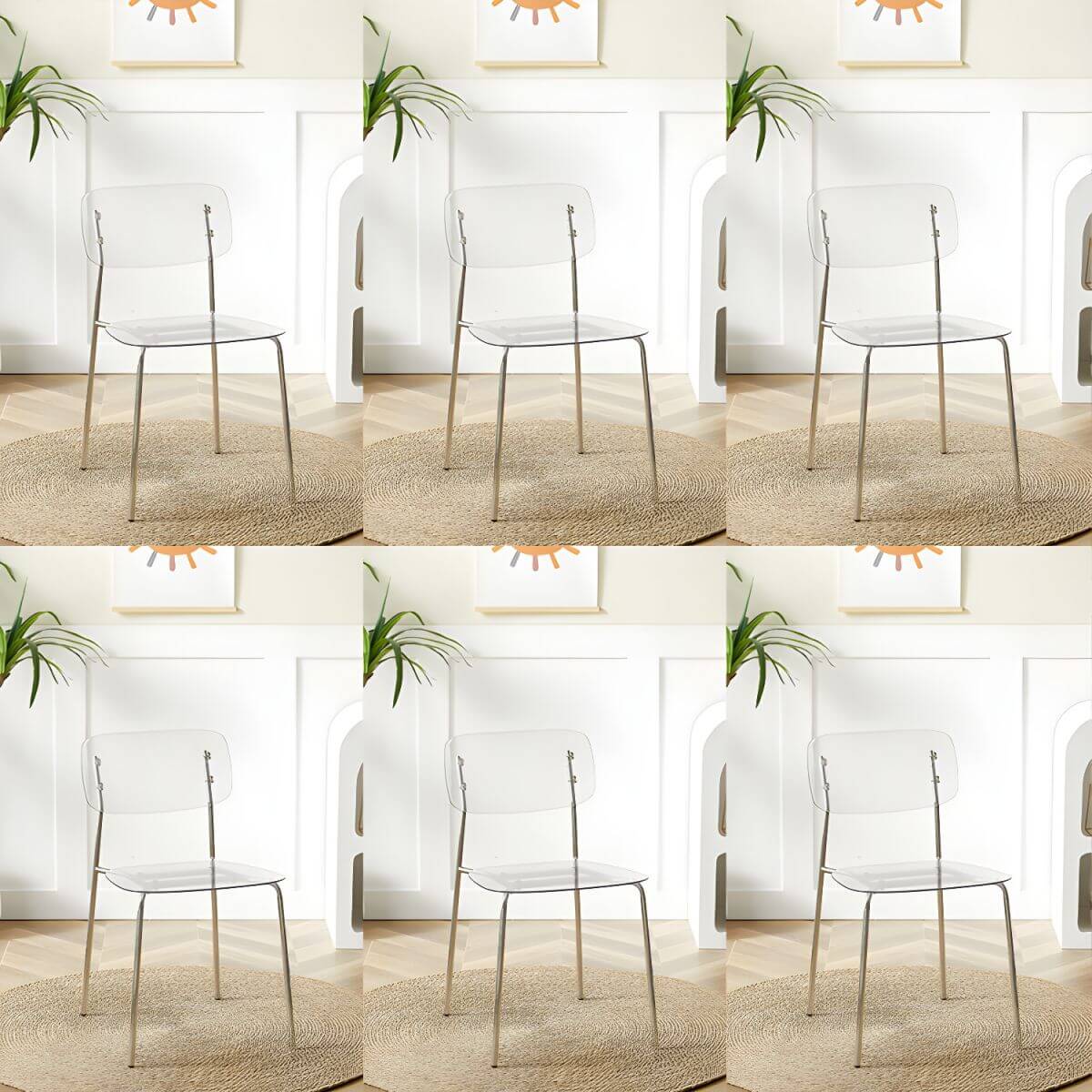 Transparent acrylic dining chair with modern design, perfect for living room and kitchen seating