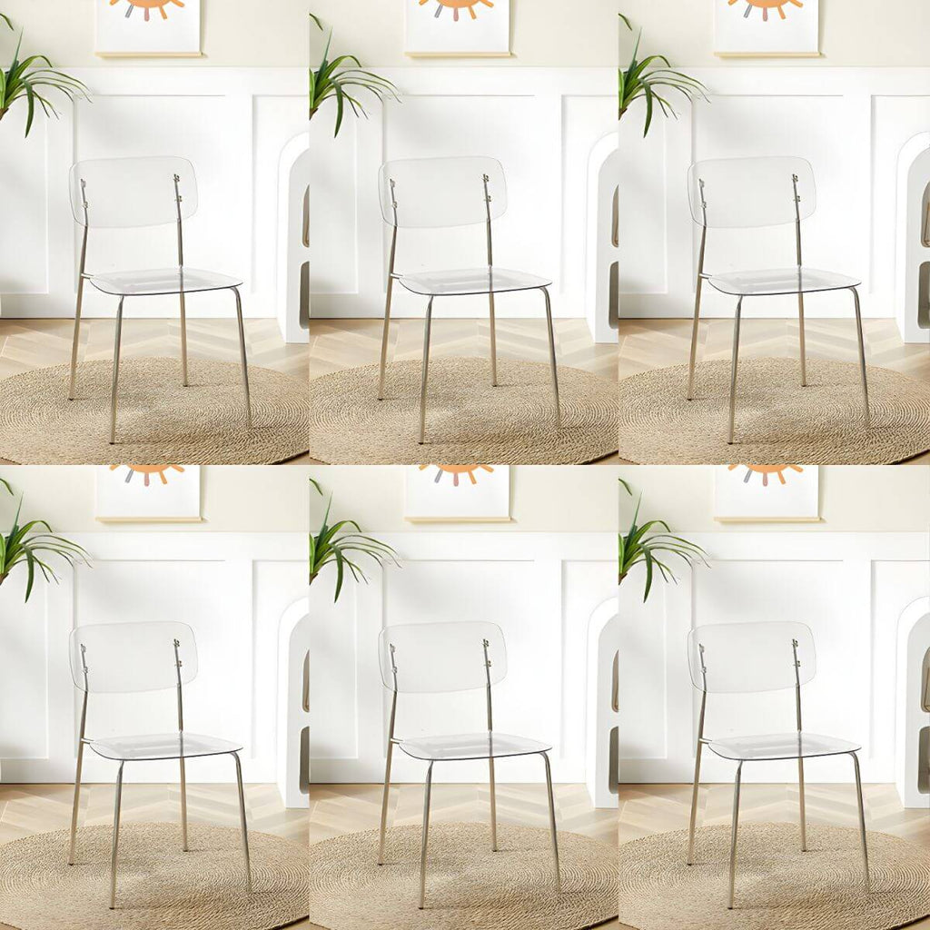 Transparent acrylic dining chair with modern design, perfect for living room and kitchen seating
