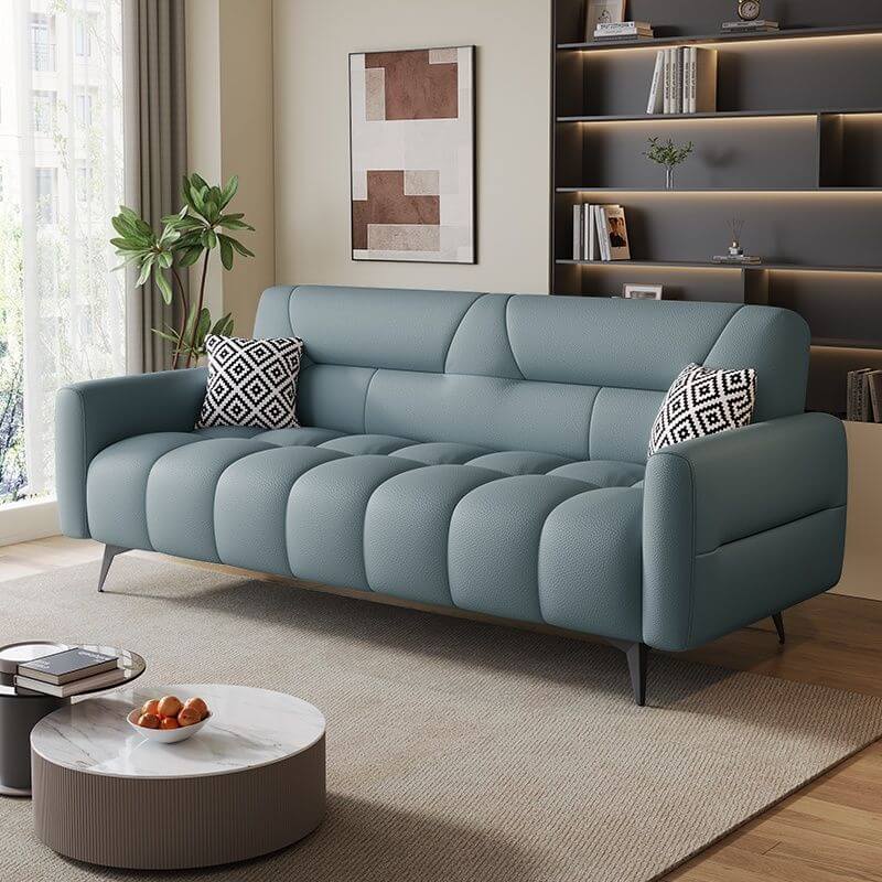 Synthetic Leather Arm-Included Cerulean Standard Sofa, Blue, Latex, 83"L x 28"W x 33"H