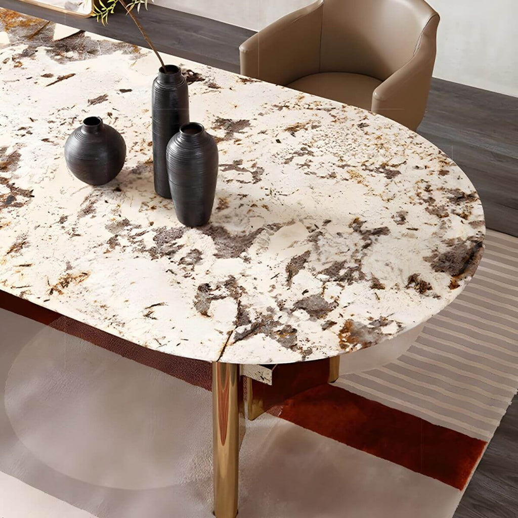 Oval marble dining table with traditional luxury design for home dining rooms