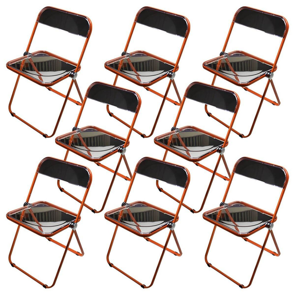 Contemporary acrylic folding armless chair with open back, ideal for dining rooms