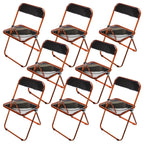 Contemporary acrylic folding armless chair with open back, ideal for dining rooms