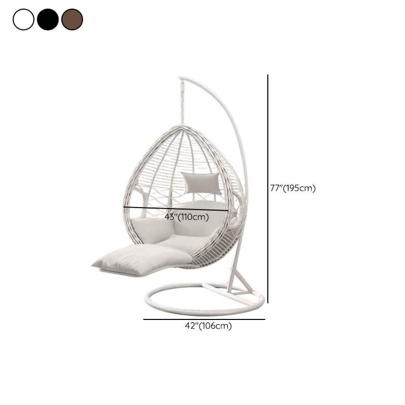 Metal upholstered porch swing egg chair with stand and chain, seating for two in cocoa and cream colors