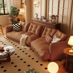 Leather Curved Couch French Vintage Luxury Corner Sofa