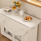 Round folding dining table with marble texture, perfect for small homes and space-saving design